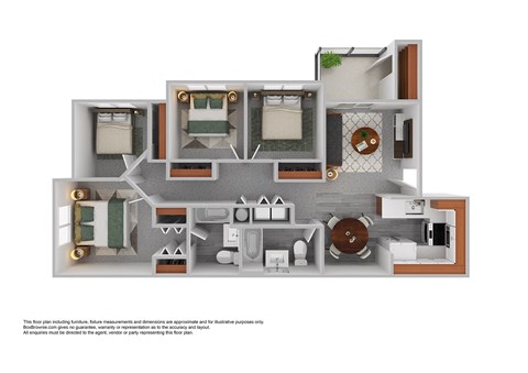 Floor plan for 4 beds, 2 baths, 1210 sqft